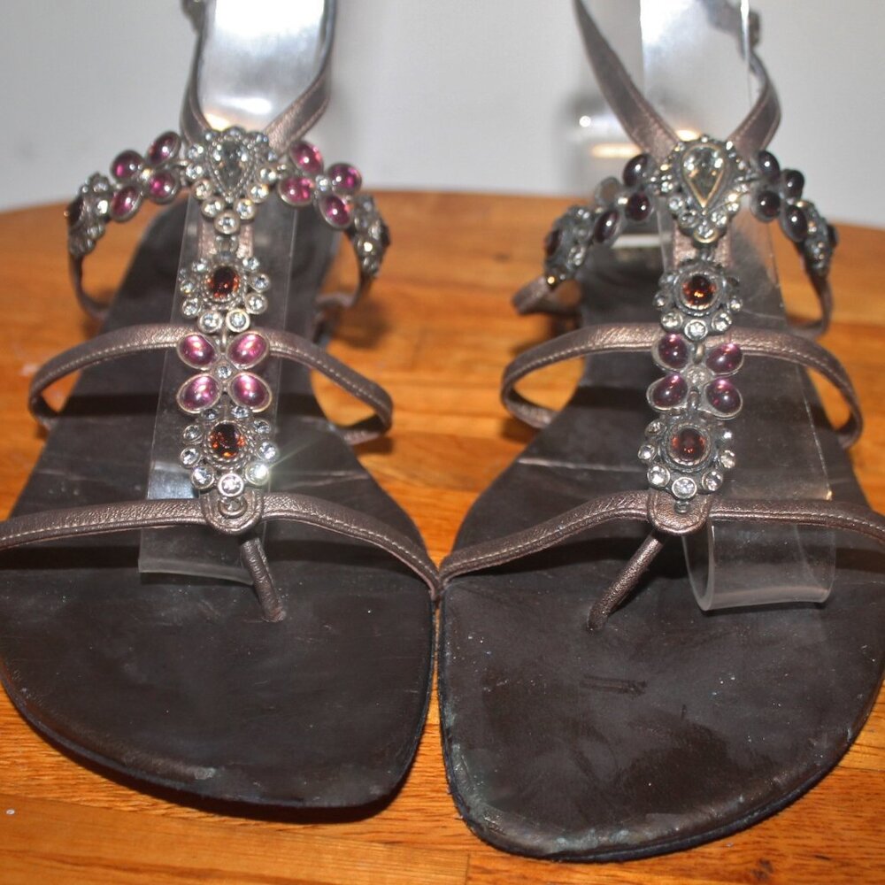 $448 Stuart Weitzman Bronze Bejeweled Gladiator Shoes Sandals 8.5 - Picture 5 of 6